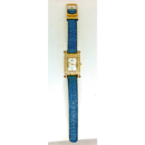 Gruen Women's 24MM Watch GR9987L Gold Tone Crystal Bezel Reversible Denim Band - Picture 1 of 9